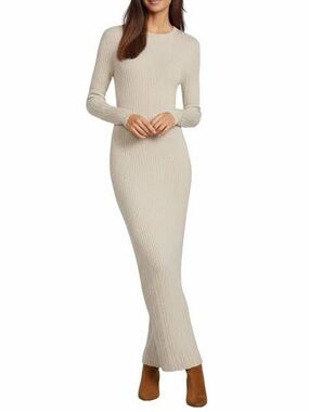 Le' AL.X Ribbed Knit Scoop Neck Long Sleeve Bodycon Flounce Maxi Dress